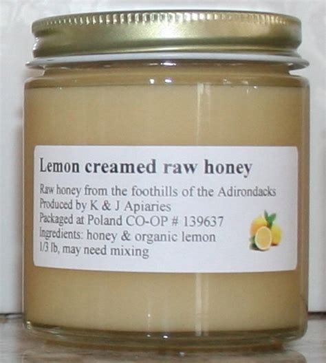 Organically Flavored Lemon Creamed Raw Honey 13 Lb Jar K And J