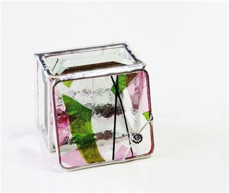 Stained Glass Box Fuschia Pink Green Confetti Glass 2x2 Etsy Glass Boxes Stained Glass