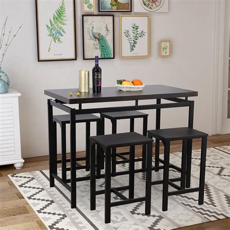 Kepooman 5 Piece Dining Table Set Modern Counter Height Bar Table With