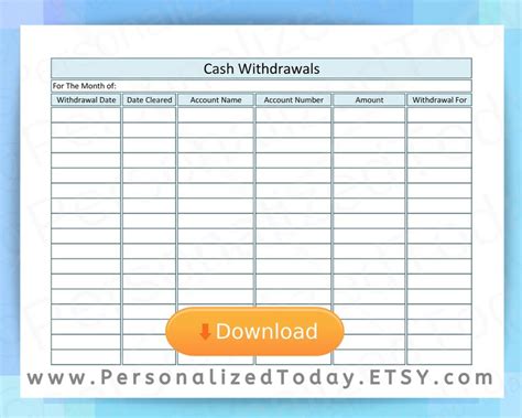Printable Bank Cash Deposits And Withdrawals Tracker 3 Pdfs Etsy