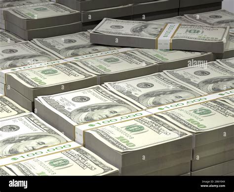 3d Render Of Big Pile Of 100 Dollar Banknote Wads Stock Photo Alamy