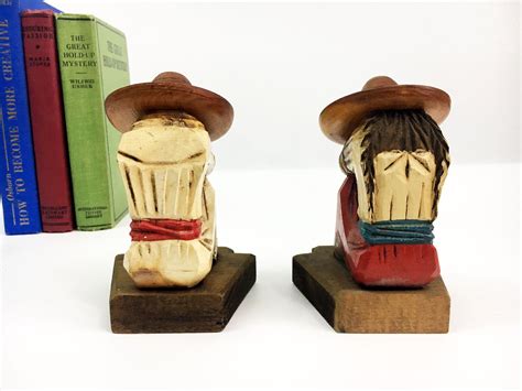 Wood Bookends Mexican Siesta Wooden Bookends Folk Art Bookends