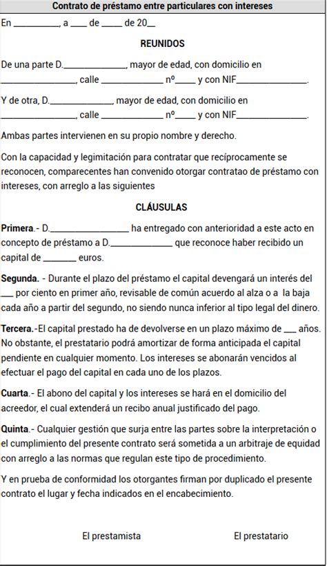 Contrato De Prestamo Mercantil Ejemplos Y Formatos Word Y Pdf Para Images