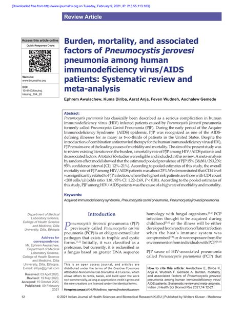 Pdf Burden Mortality And Associated Factors Of Pneumocystis