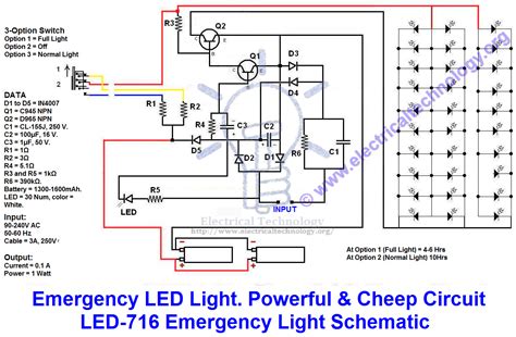 Light sensor circuit diagram with working operation. Emergency LED Lights. Powerful & Cheap LED-716 Circuit
