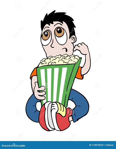 Boy Eating Popcorn Stock Vector Illustration Of Look 118578252