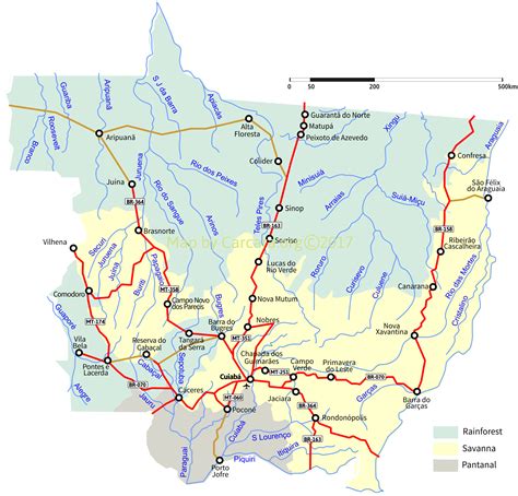 Map Of Mato Grosso Brazil Roads Cities Rivers