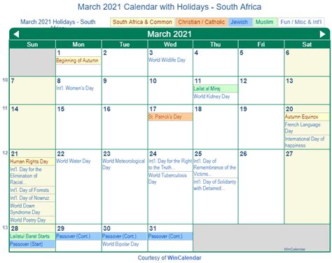 Print Friendly March 2021 South Africa Calendar For Printing