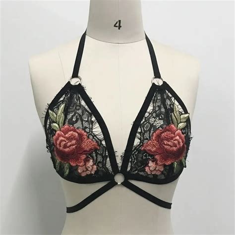 High Quality Women Sexy Lace Sheer Floral Lingerie Summer Elastic Bandage Embroidery Flowers