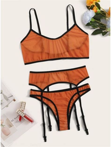 buy sheer mesh lingerie set and garter online topofstyle