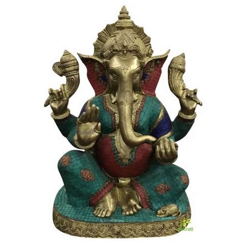 Ganesh Statue With Colored Stones 21 Inch Indian Brass Cast At Rs 32080