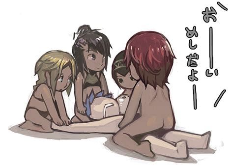 Aoin Original Boy Girls Ass Blonde Hair Breasts Brown Hair Chibi Completely Nude