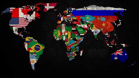 Hd Wallpaper World Map With Flags Artwork Countries Multi Colored