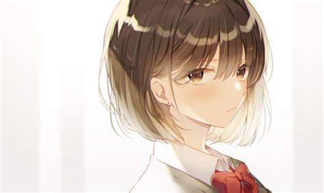 Blush Short Hair Brunette Brown Eyes School Uniform Anime Girls