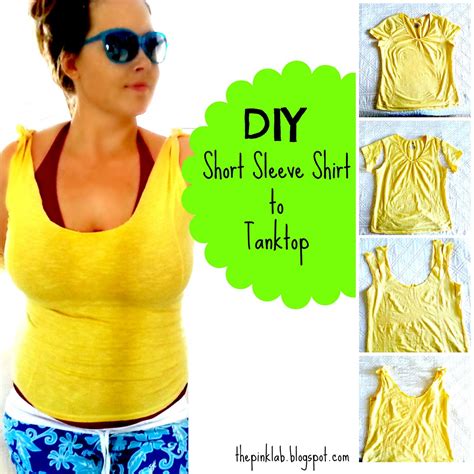 Hem around the neck cut out and and cut 2 strips from back scrap. DIY Short Sleeve Shirt To Tanktop | The Pink Lab