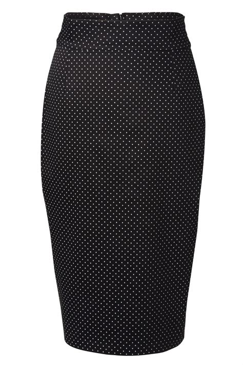 Pencil Skirt In Black Pin Dot