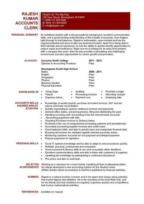 Student entry level Accounts Clerk resume template