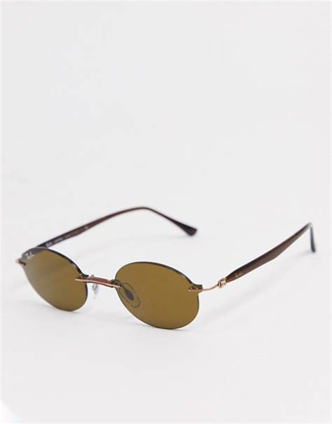 Rayban Rimless Slim Oval Sunglasses In Brown Asos