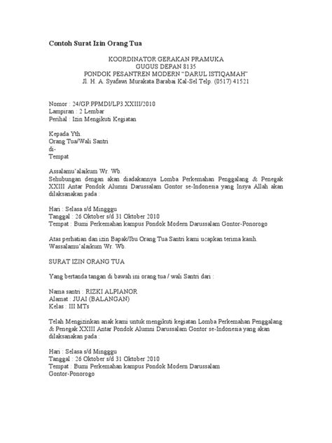 Berikut ini 13 contoh surat pernyataan izin orang tua untuk berbagai keperluan yang bisa anda jadikan referensi yang kredibel dan jelas. Contoh Surat Izin Orang Tua Persami