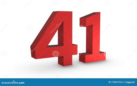 Number 41 Forty One Red Sign 3d Rendering Isolated On White Background