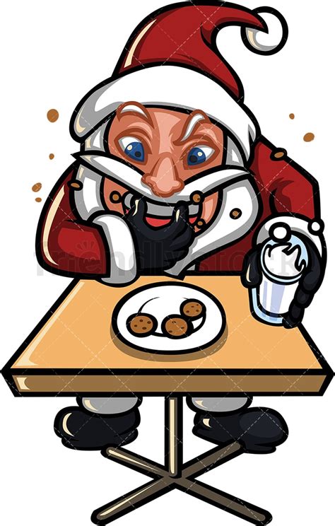 Santa Claus Stuffing Cookies In His Mouth Cartoon Clipart Vector