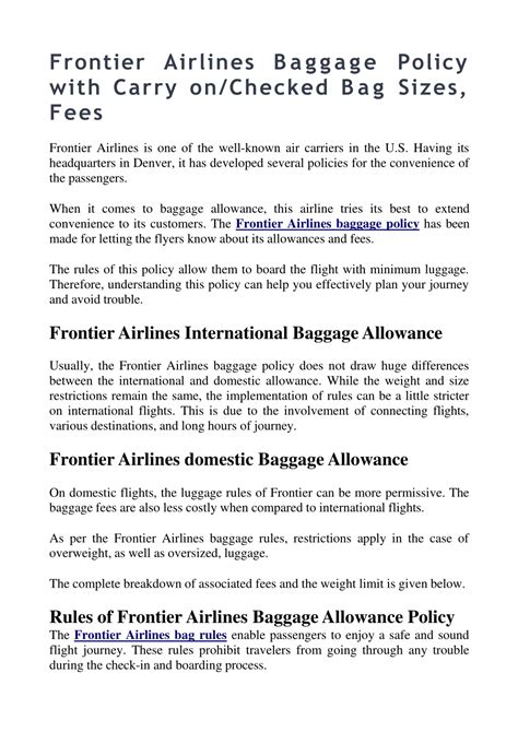 Ppt Frontier Airlines Baggage Policy 1 833 714 2120 Powerpoint