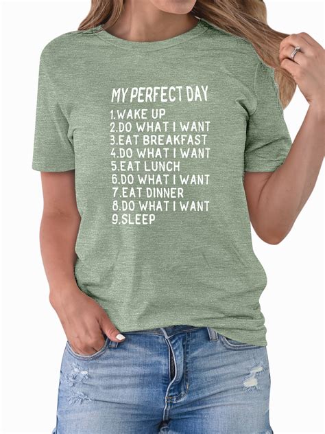 Twzh Women My Perfect Day Letter Print Tee Funny Style Short Sleeve T
