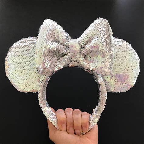 Super Sparkly Iridescent White And Silver Minnie Ears Minnie Mouse Ears