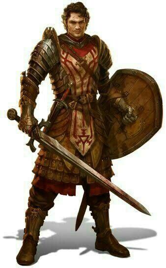 Male Human Fighter With Sword And Wooden Shield Padded Armour Character