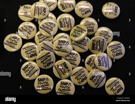 Snp Youth Glasgow Badges On Display At A Stall At The Scottish