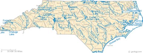 Map Of North Carolina Lakes Streams And Rivers