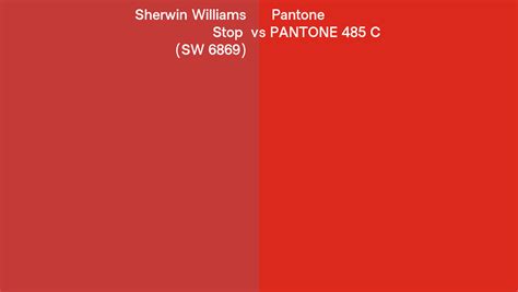 Sherwin Williams Stop Sw 6869 Vs Pantone 485 C Side By Side Comparison