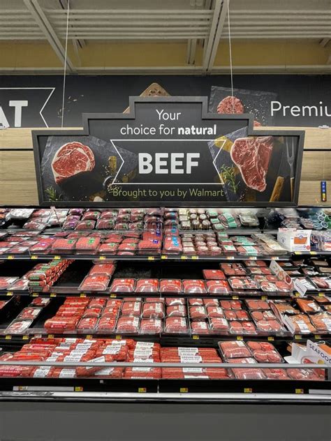 Walmart Grocery Store Interior Beef Section And Sign Editorial Stock
