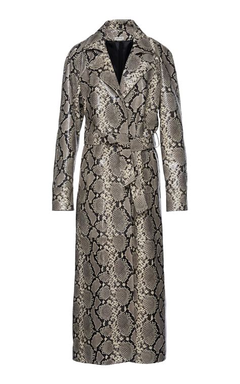 Attico Snake Print Leather Trench Coat In Animal Modesens