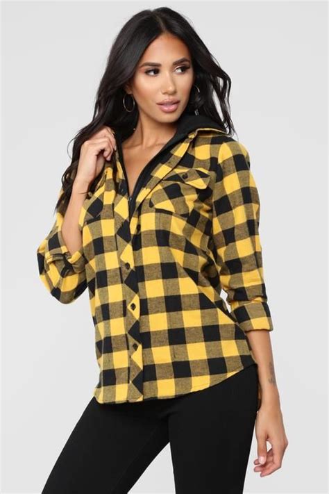 Doing Work Flannel Top Yellow Black Yellow Plaid Shirt Flannel Outfits Women Plaid Shirt