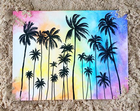 Palms Sunset Print Art Painting Watercolor Art Art Drawings