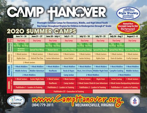 Camp Hanover 2020 Summer Calendar Camp Hanover