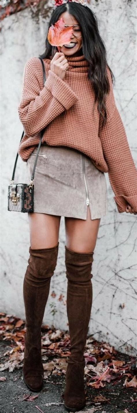 Suede Mini Skirt With Otk Boots Fashion Skirts With Boots Winter