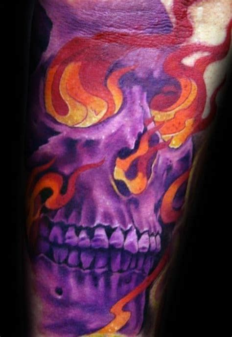 47 Flaming Skull Tattoos For Men 2024 Inspiration Guide Purple