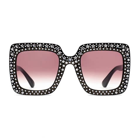 gucci square acetate sunglasses with crystals black gucci eyewear avvenice