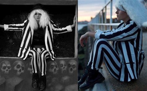 Fashion pants spring black and white stripes vertical milk silk cropped print hy. Amazon.com: Beetlejuice Costume Women Black and White ...