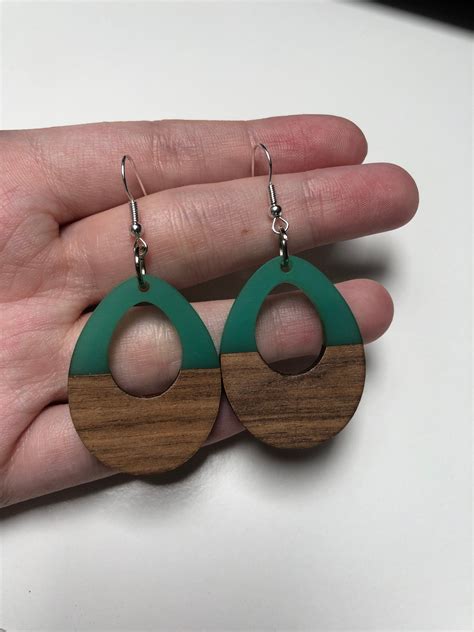 Handmade Wooden And Resin Earrings Etsy