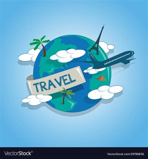 Airplane Travelling Around The Globe Travel Vector Image
