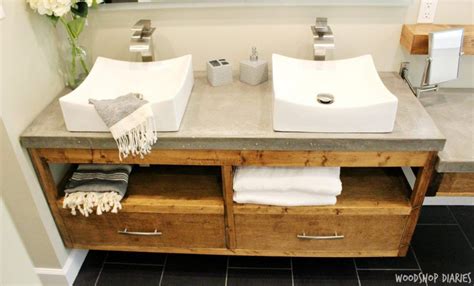 Floating vanities are ideal for bathrooms lacking in space. DIY Floating bathroom vanity with concrete countertops and ...