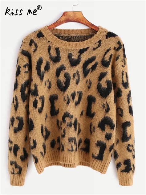 buy winter autumn women leopard leopard printed long sleeve casual crop sweater