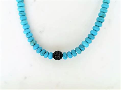 Turquoise Beaded Necklace For Men Long Gemstone Necklace Men Etsy