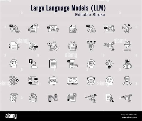 Language Model Concepts Line Icon Set Ai Nlp Machine Learning