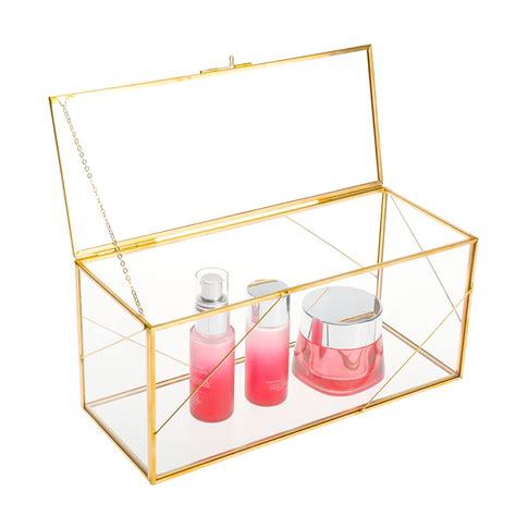 Highfree Handmade Glass Card Box With Golden Line Large Gold Rectangle