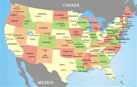 United States Map With State Names And Cities United States Map With