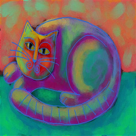 Funky Cat Painting By Jackie Ludtke